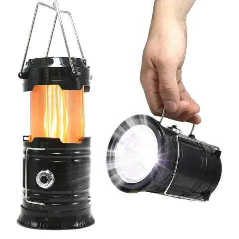Lanterne De Camping 3-en-1 - Lampe De Poche LED Effet Flamme