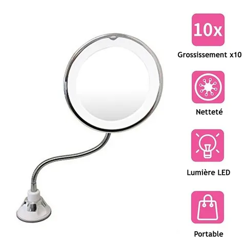 Miroir 10X LED sur Ventouse Miroir 10X LED sur Ventouse